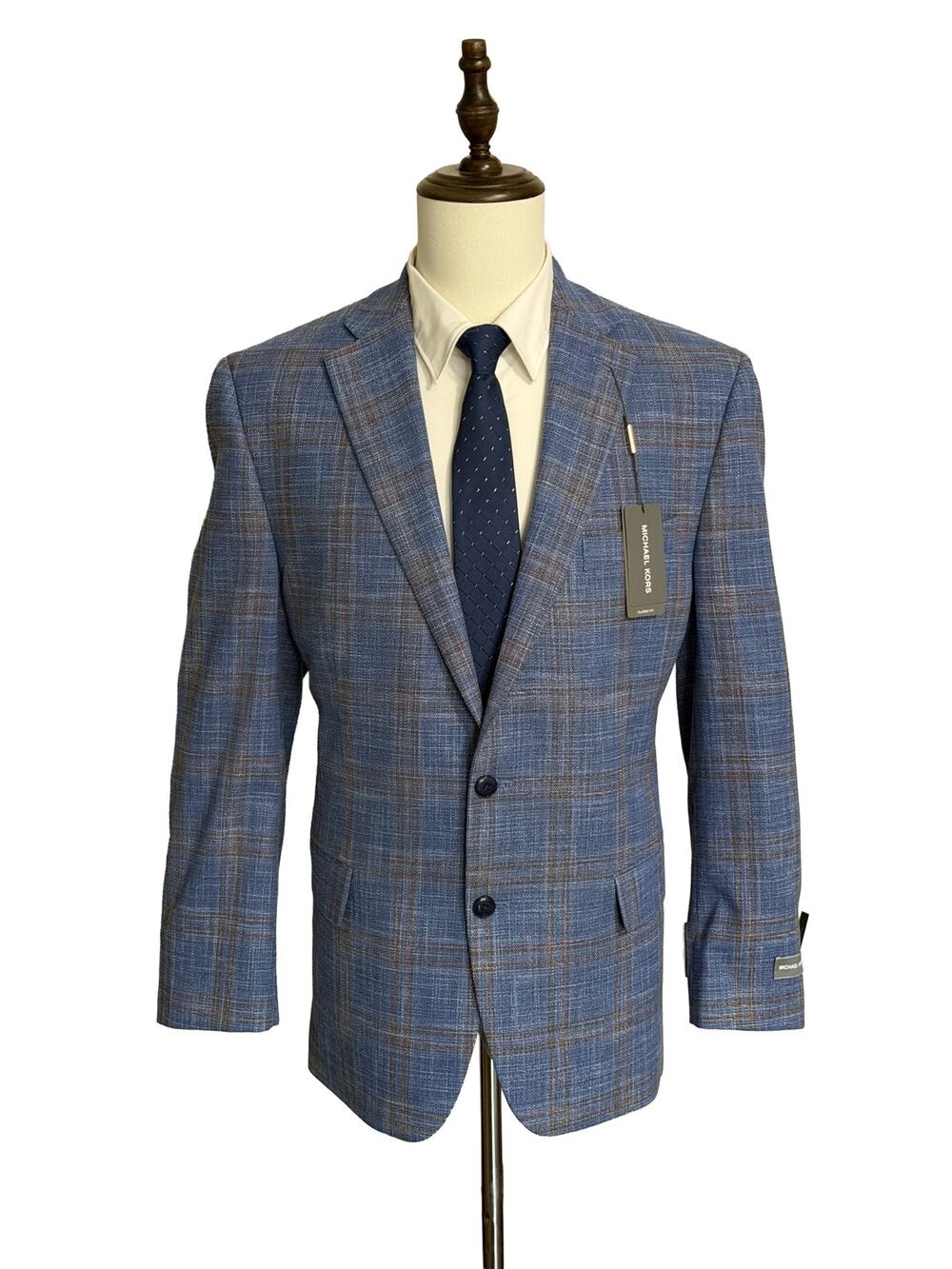 Michael Kors Men's 44R Classic Fit Kent Sport Coat Stretch Blue Rust NWT